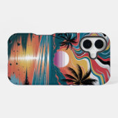 Coque iPhone 16 Coucher de soleil Retro Wave (Verso Horizontal)
