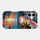 Coque iPhone 16 Coucher de soleil Retro Wave (Verso Horizontal)