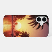 Coque iPhone 16 Coucher de soleil tropical vintage (Verso Horizontal)
