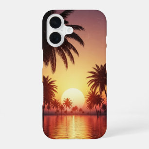Coque iPhone 16 Coucher de soleil tropical vintage