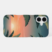 Coque iPhone 16 Coucher de soleil tropical vintage (Verso Horizontal)