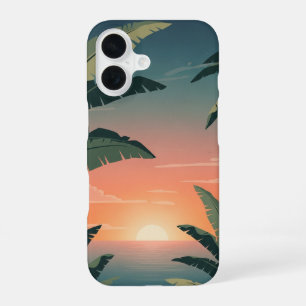 Coque iPhone 16 Coucher de soleil tropical vintage