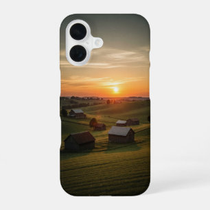 Coque iPhone 16 Coucher de soleil vintage à la campagne