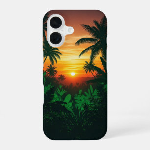 Coque iPhone 16 Coucher de soleil vintage dans la jungle