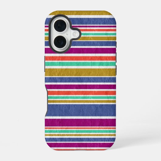 Coque iPhone 16 Couleurs Rétro Texturé Rayé (Verso)