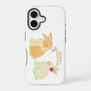 Coque iPhone 16 Couple de lapins mignons citation d'amour - "Chéri