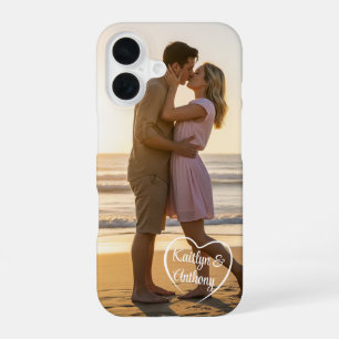 Coque iPhone 16 Couple Love Heart Photo Names
