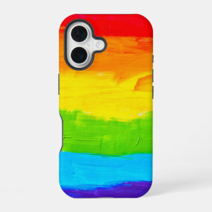 Coque iPhone 16 Coups de pinceau de peinture aux couleurs de l'arc