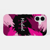Coque iPhone 16 Coups de pinceau nuances de rose chaud nom avec mo (Verso Horizontal)