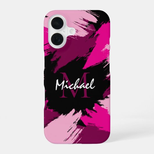 Coque iPhone 16 Coups de pinceau nuances de rose chaud nom avec mo (Verso)