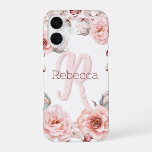 Coque iPhone 16 Couronne de rose aquarelle personnalisée Blanc