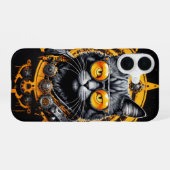 Coque iPhone 16 Couverture de chat jaune cyber futuriste (Verso Horizontal)