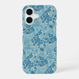 Coque iPhone 16 Couverture motif fleurs vintage bleu céruléen