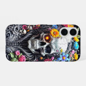 Coque iPhone 16 Crâne blindé avec housse de fleur (Verso Horizontal)