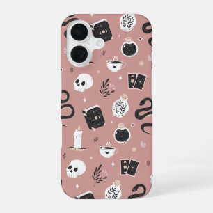 Coque iPhone 16 Crâne de cristal boho mystique motif serpent