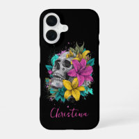 Crâne Floral Gothique Nom Personnalisé Coloré