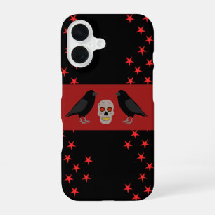 Coque iPhone 16 Crâne gothique et corbeaux gardiens Halloween