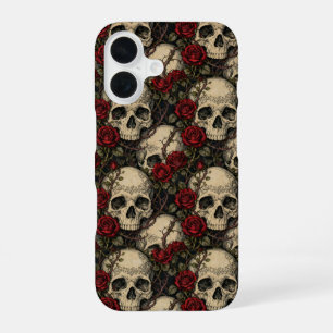 Coque iPhone 16 Crânes et Rose de la Belle au Bois Dormant