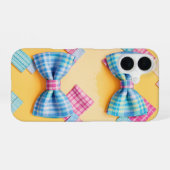 Coque iPhone 16 Cravate Pastel Plaid Cute Bow (Verso Horizontal)