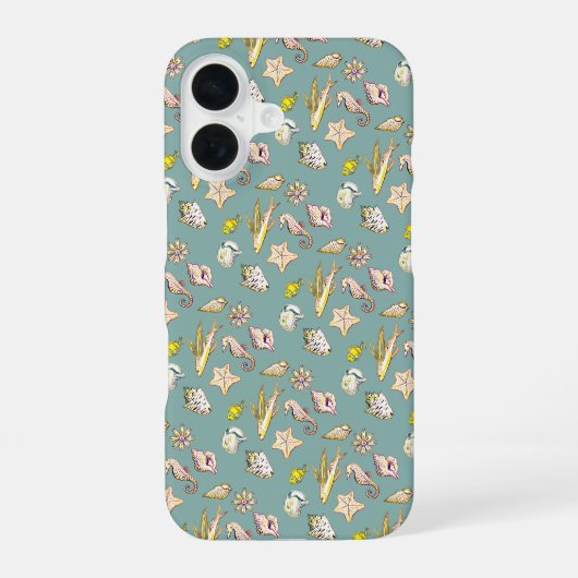 Coque iPhone 16 Créatures de l'océan aquamarine (Verso)