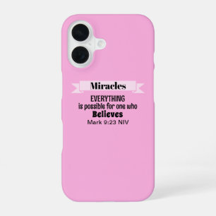 Coque iPhone 16 Croire aux versets bibliques miracles rose chrétie