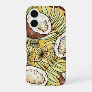 Coque iPhone 16 Croquis de noix de coco tropicale Vibes d'été