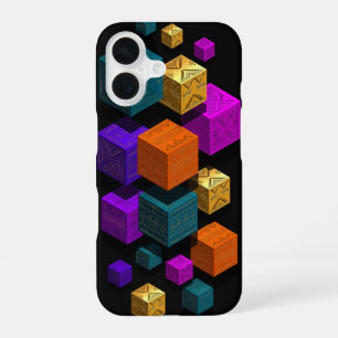 Coque iPhone 16 Cubes Tribaux Flottants - 3D Isométrique Or Sarcel