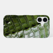 Coque iPhone 16 Cuir de crocodile vert texturé (Verso Horizontal)