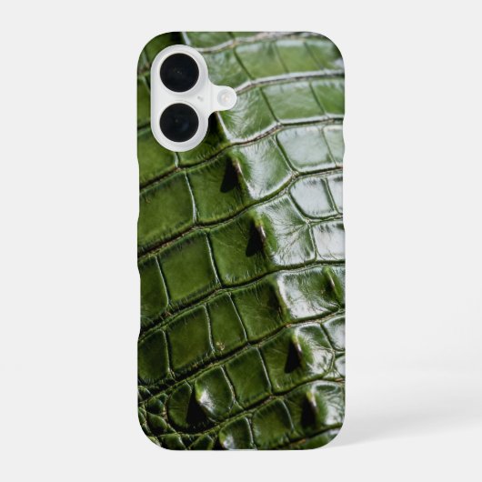 Coque iPhone 16 Cuir de crocodile vert texturé (Verso)