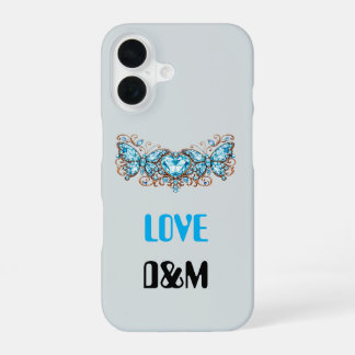 Coque iPhone 16 Custom Blue Butterflies Love Valentine Day Gift