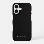 Coque iPhone 16 Custom Name Elegant Black Leather (Verso)