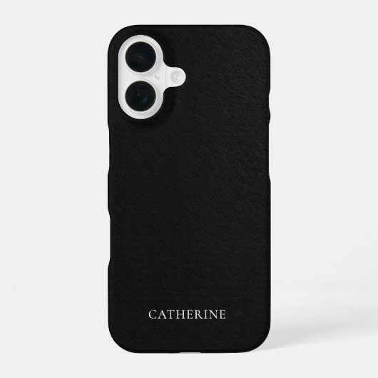 Coque iPhone 16 Custom Name Elegant Black Leather (Verso)
