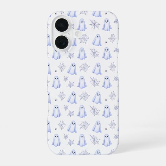 Coque iPhone 16 Cute Ghost and Spider Web Halloween Pattern (Verso)