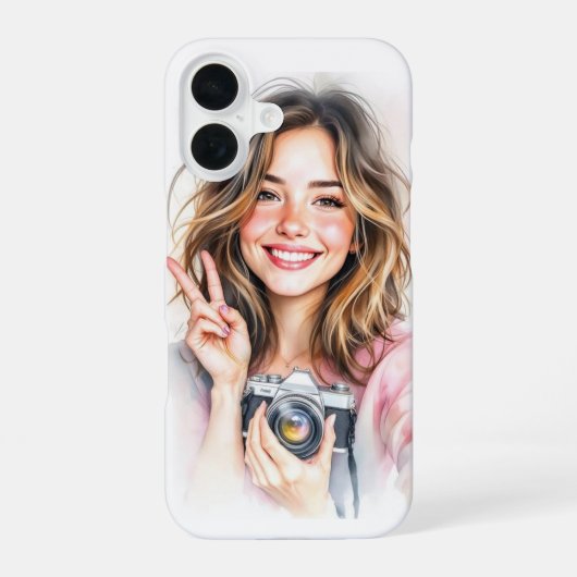 Coque iPhone 16 Cute girl with camera phone case (Verso)