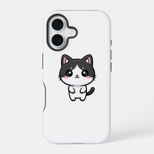 Coque iPhone 16 Cute Kawaii Tuxedo Cat Standing Character (Verso)