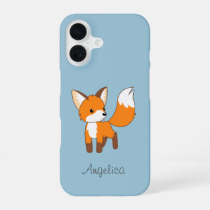 Coque iPhone 16 Cute Little Fox sur Blue