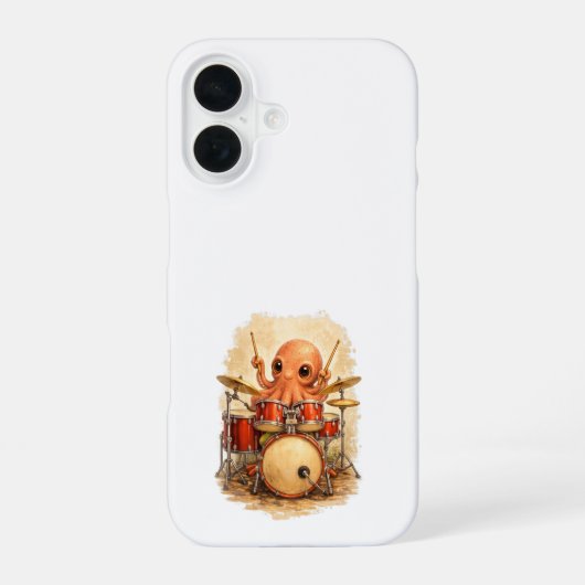 Coque iPhone 16 Cute Octopus Drummer iPhone 16 Case Kawaii (Verso)