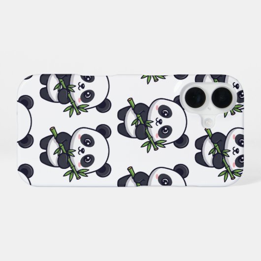 Coque iPhone 16 Cute Panda Pattern iPhone Case – Black & White (Verso Horizontal)