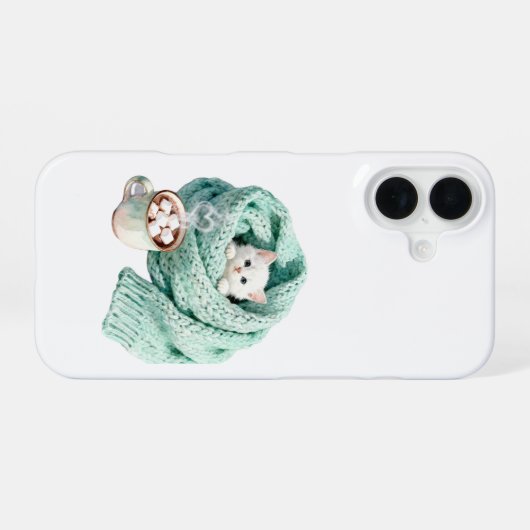 Coque iPhone 16 Cute Winter Cat Cozy Coffee Personalized iPhone 16 (Verso Horizontal)