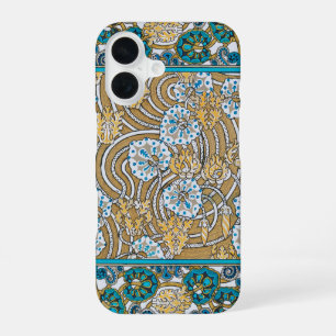 Coque iPhone 16 cyclamen bleu art nouveau fleur botanique