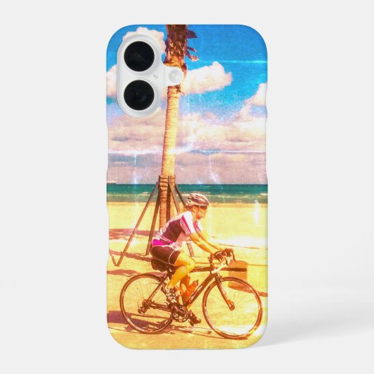 Coque iPhone 16 Cyclisme le long de la plage (Verso)