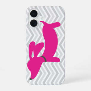 Coque iPhone 16 Dachshund + Chevron Gris