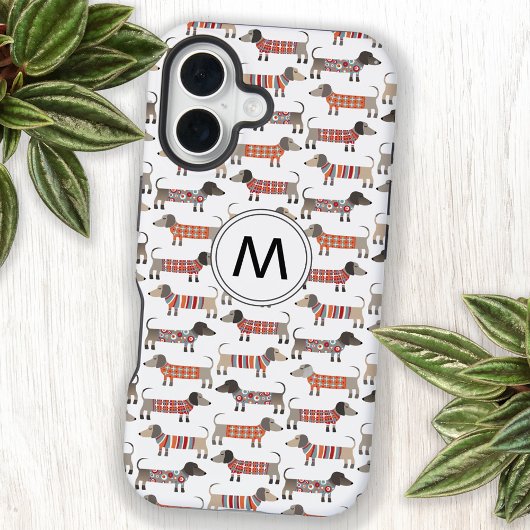 Coque iPhone 16 Dachshund Chien Saucisse Monogramme Initiale