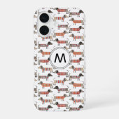 Coque iPhone 16 Dachshund Saucisse Chien Monogramme initial (Verso)