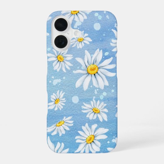 Coque iPhone 16 Daisy Abstrait Sur Bleu (Verso)