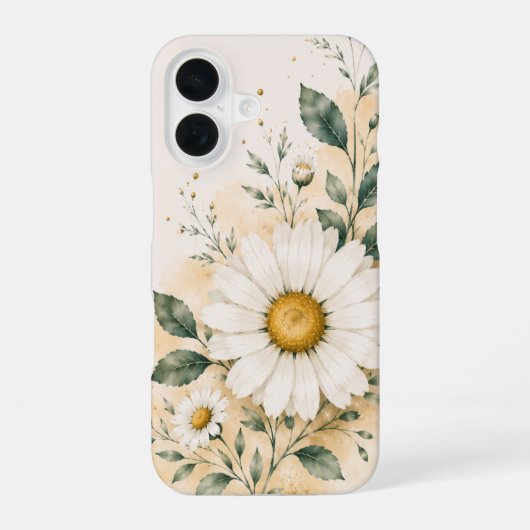 Coque iPhone 16 Daisy Floral Blanc Élégant (Verso)