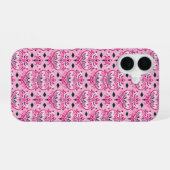 Coque iPhone 16 Damas rose et noir (Verso Horizontal)