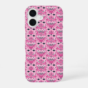 Coque iPhone 16 Damas rose et noir