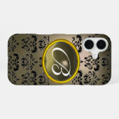 Coque iPhone 16 DAMASK GEM MONOGRAM gris noir (Verso Horizontal)