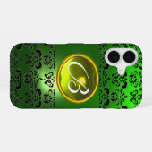 Coque iPhone 16 DAMASK GEM MONOGRAM Jaune vert (Verso Horizontal)